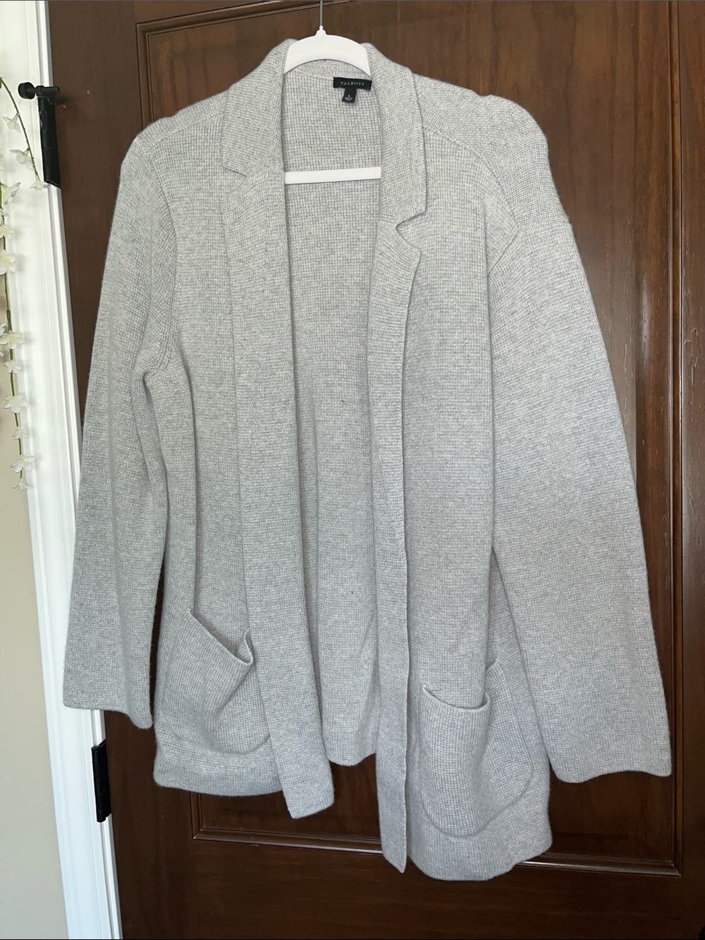 Ann Taylor Heather Gray Open-Front Knit Cardigan